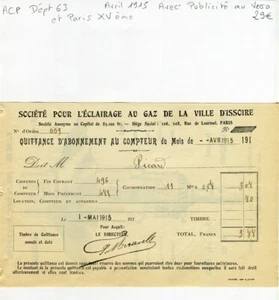Dépt 63 - Issoire & Siège Paris XV ème - Déco Secteur de l'Eclairage + Pub 1915 - Picture 1 of 2
