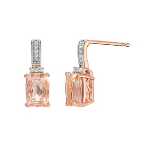 Morganite Earrings with Diamond Accent in Rose Gold - Picture 1 of 3