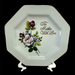 Vtg Lego Japan Octagonal Plate To Mother With Love Roses Gold Rim Mothers Day - Picture 1 of 7