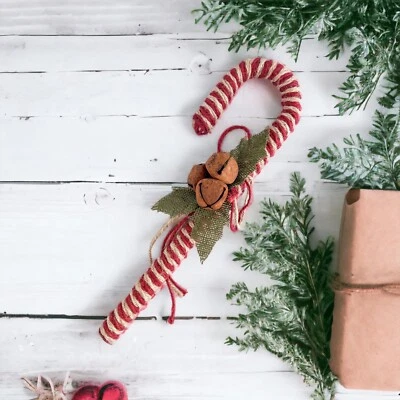 Bastón de caramelo de yute rojo y tostado grande - 14" decorativo de Navidad invierno Foto 1 de 4