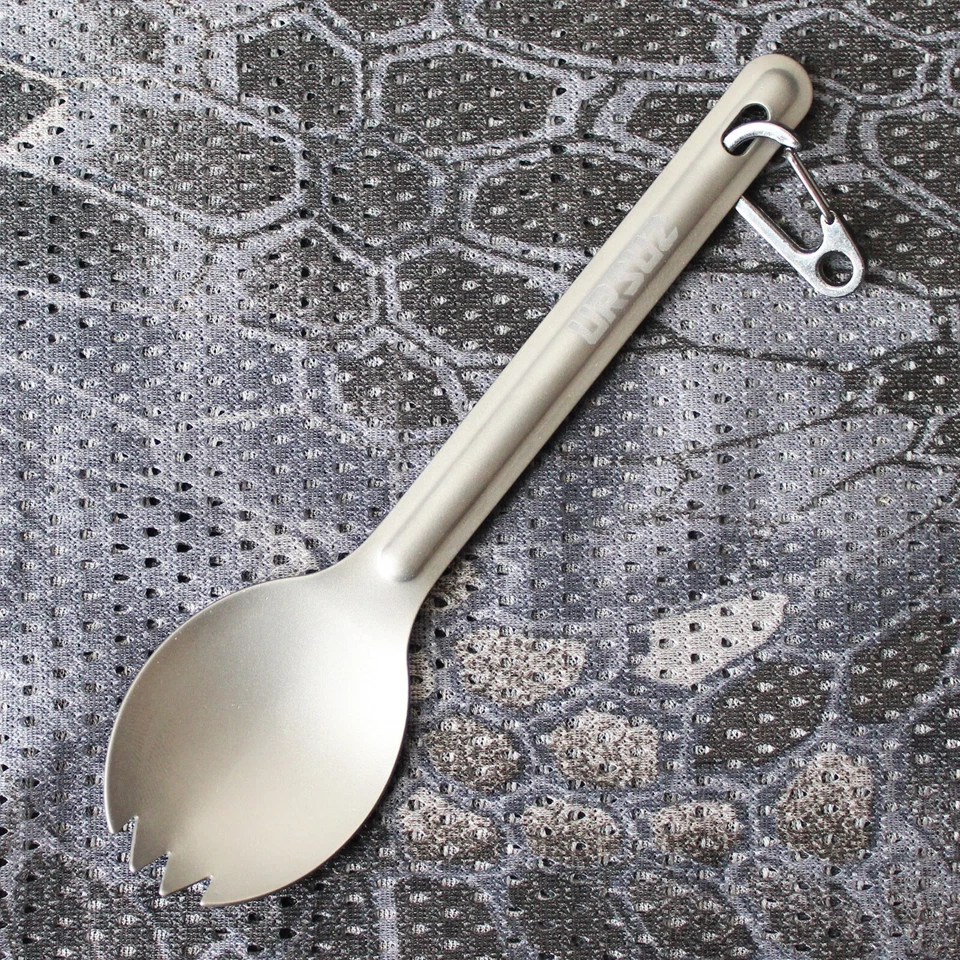URSUZ Titanium Besteck Göffel Spork 12g Ultraleicht Karabinerhaken EDC Titan Bushcraft
