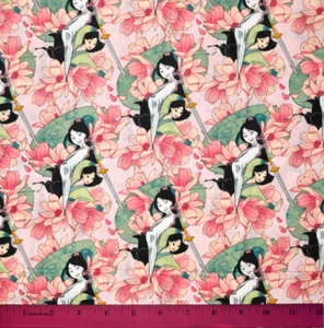 Princess Mulan Fabric - HALF YARD - Quilting Sewing - 100% Cotton Disney Floral - Picture 1 of 1