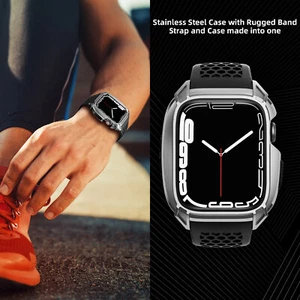 For Apple Watch 9/8/7/6/5/4/SE 44/45mm Stainless Steel Case Rubber Band Mod Kit - Picture 1 of 14