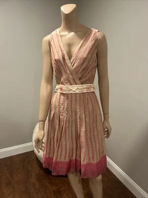 Cynthia Howie Womans Dress Size 8P Line Retro Pink Stripe Pleated - Image 1 of 4