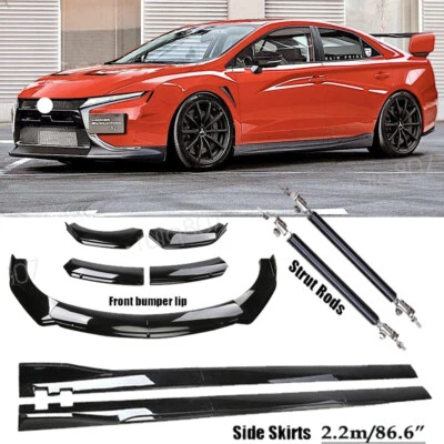Gloss Black Front Bumper Spoiler+Side Skirt+Strut Rods Body Kits For Mitsubishi - Image 1 of 4