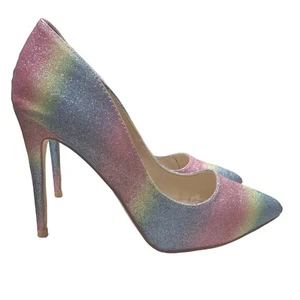 Anne Michelle Hibiscus Heels Womens 8.5 Pastel Rainbow Glitter Barbie Stiletto - Imagen 1 de 16