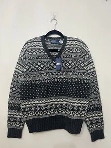 Polo Ralph Lauren Men’s size M Fair Isle 100% Wool V-Neck Sweater Gray NWT $298 - Picture 1 of 10