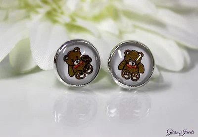 Glass Jewels Silber Ohrringe Ohrstecker Cabochon Teddy Kinder #LA002 - Bild 1 von 3