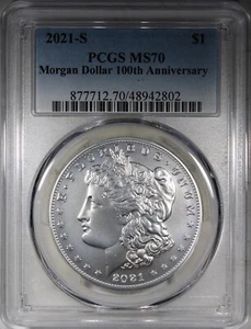 2021-S Morgan Dollar PCGS MS70 100th Anniversary Coin - Picture 1 of 2