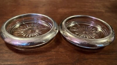 Pair Of Vintage Leonard Silverplate Rim Glass Coasters - Image 1 of 4