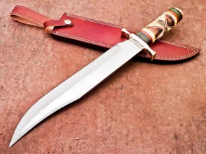 COLTELLO DA CACCIA BOWIE LAMA ACCIAIO D2 PERSONALIZZATO 16" UNICO FATTO A MANO - FODERO - WD-8839 - Foto 1 di 11