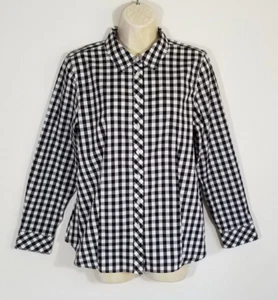 Talbots Women Petite Size 12P Black White Button Up Shirt Top Gingham Non-Iron - Picture 1 of 9