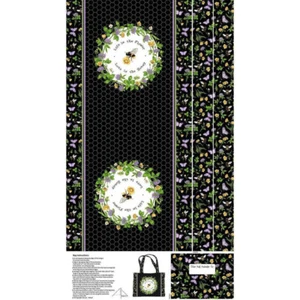 Northcott Honey & Clover Bee Tote Bag Black Fabric Panel - Picture 1 of 3