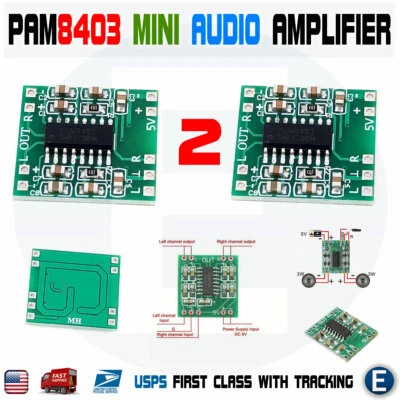 2PCS PAM8403 Mini Digital Power Amplifier Board Class D 2*3W 2.5-5V input USA - Image 1 of 4