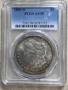 1889-O Morgan Silver Dollar PCGS AU58 Rim Toning Unc Luster Gorgeous Coin - Picture 1 of 8