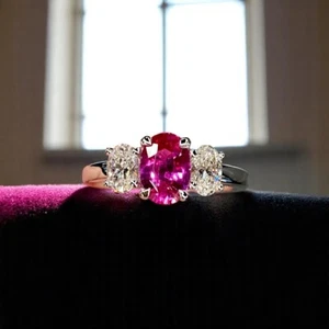 Lab Grown Pink Saphir Diamant Ring 2,70 Ct Ovalschliff Verlobung 18K Weißgold - Bild 1 von 11