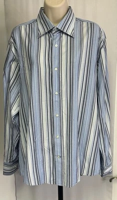 DRAGONFLY Rock n Roll Long Sleeve Blue Striped Button Up Shirt Men’s Size XL - Image 1 of 4