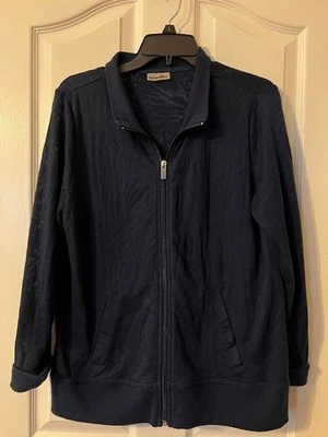 Chaqueta para mujer Three Hearts azul marino con patrón tropical talla grande Foto 1 de 2