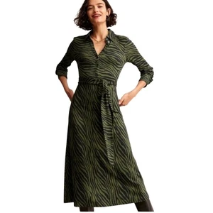 Boden Laura Jersey Midikleid Oregano grün schwarz Animal Streifen Zebra 6P Petite - Bild 1 von 7