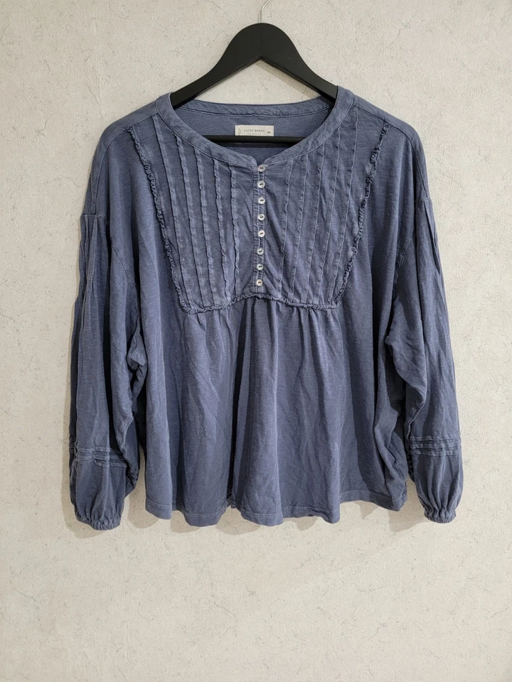 Lucky Brand Womens Embroidered Puff Sleeve Boho Top Size 2XL Blue Hippie Peasant - Image 1 of 4