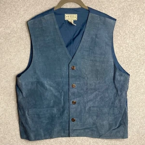 Vintage Arizona Herren Wildleder Leder Wildleder Denim Blau Weste Knopfleiste L Western - Bild 1 von 6