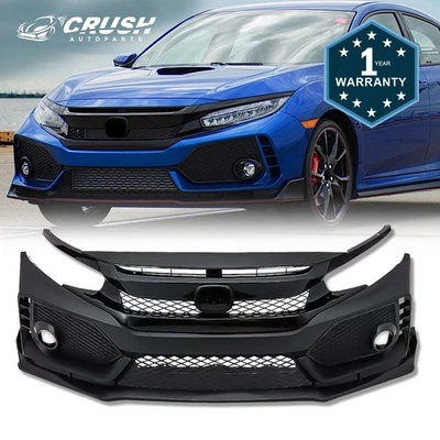 Type R Style Front Bumper Cover Kit w/ Grille & Lip For Honda Civic 2016-2021 - Image 1 of 4