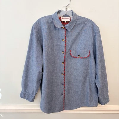 Top cambray azul bechamel talla L para mujer rojo a cuadros Cottagecore Foto 1 de 4