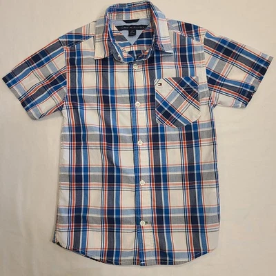 Tommy Hilfiger Button Up Blue White Plaid Shirt - Boys Size 8/10 - Image 1 of 4