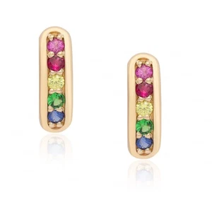 Aretes con barra de piedras preciosas de zafiro múltiple de oro de 14K, joyería fina de 0,18 quilates-regalo - Imagen 1 de 8