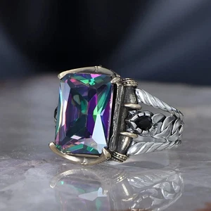 Anillo de hombre de plata de ley 925 con piedra de topacio - Imagen 1 de 5