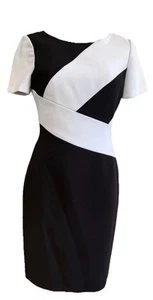 Tahari women’s 4 black white short sleeve midi sheath dress AA - Bild 1 von 8