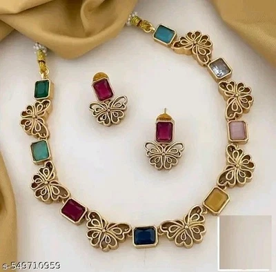 Индийский Болливуд позолоченный Кундан ошейник свадебное ожерелье серьги ювелирный набор - Изображение 1 из 4