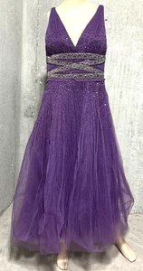 Monique Lhuillier Collection Runway Vintage Purple Crystal Tulle Midi Dress 12 - Picture 1 of 6