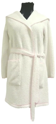 Jenni Bata Corta Con Capucha Felpa Con Capucha Blanco Liso Rosa Borde BOLSILLOS GRANDES Talla Pequeña Foto 1 de 4