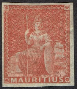 MAURITIUS 1858 BRITANNIA (6D) ZINNOBERROT IMPERF - Bild 1 von 2