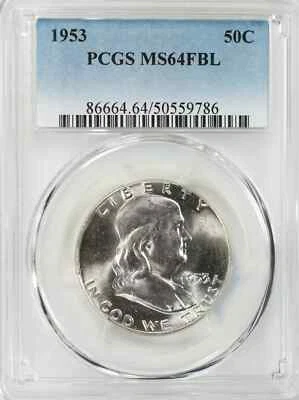 1953 FRANKLIN HALF DOLLAR 50C PCGS MS 64 FBL MINT UNC - FULL BELL LINES (786) - Image 1 of 4