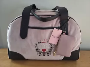 Juicy Couture Light Pink & Brown Velour Heritage Dome Weekender Duffle Bag - Picture 1 of 6