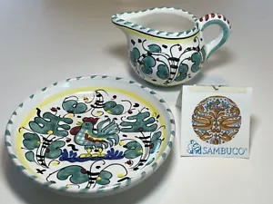 Deruta Orvieto Set Ciotola Immersione Olio Oliva Gallo Verde Ceramica - Foto 1 di 15
