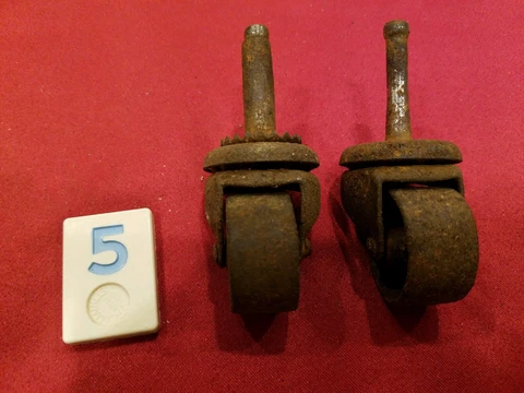 VTG STEEL CASTERS SET OF 2 WHEELS 1 3/8" D X 3/4" Wide WHEELS - BB5 - H Cover
