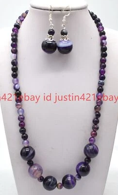 Moda 6-14mm Multicolor Rayas Ágata Ónix Cuentas Redondas Collar Conjunto Foto 1 de 4