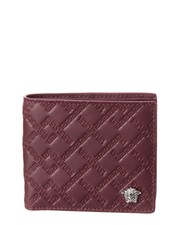Versace Mens  Embossed Greek Key Leather Bifold Wallet, Red