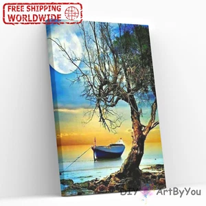 Paint By Numbers Kit Boat Sea Abstract Acrylic Wall Painting Brush Framed Draw - Picture 1 of 19