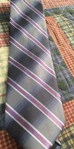 Umo Lorenzo Men's Necktie Purple Striped Lavender NWT - Picture 1 of 4