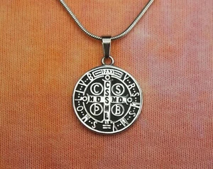 Saint Benedict Medal Necklace or Earrings, Patris Benedicti, Stainless Steel - Picture 1 of 7