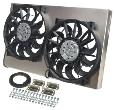 Derale High Output Dual 12'' Electric HO RAD Cooling Fan Aluminum Shroud Kit - Image 1 of 4