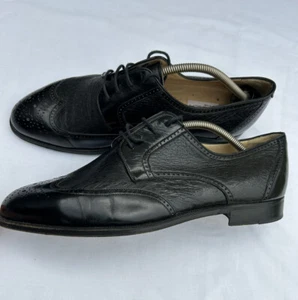 Moreschi Black Broque Toe Leather Dress Shoes Sz 9.5 Made in Italy 28.5cm - Picture 1 of 13