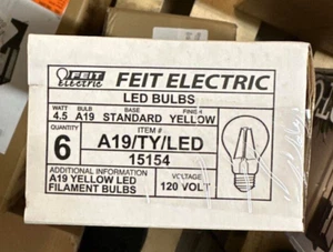 Feit Electric 15154 - A19/TY/LED Bulb 4.5 Watt 120 Volt Yellow Filament (6-Pack) - Picture 1 of 1