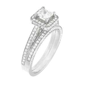 GIA-zertifiziert 3,50 Karat Princess & Rundschliff 18k Diamant Braut Ring Set - Bild 1 von 6
