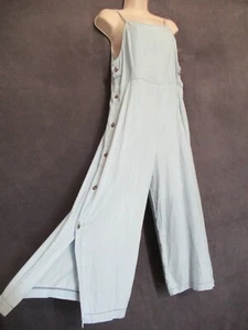 NWT Glam LA Light Blue Chambray Spaghetti Strap Side Button Boho Capri Jumpsuit - Picture 1 of 12