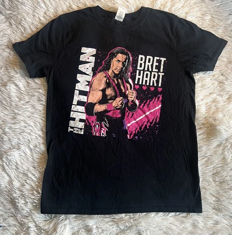 Vintage Bret The Hitman Hart  T - Shirt WWE Black MEDIUM Cover